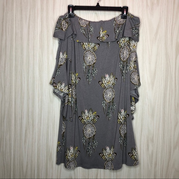 Peach Love Dream Catcher Feather Gray Ruffle Dress - Picture 2 of 8